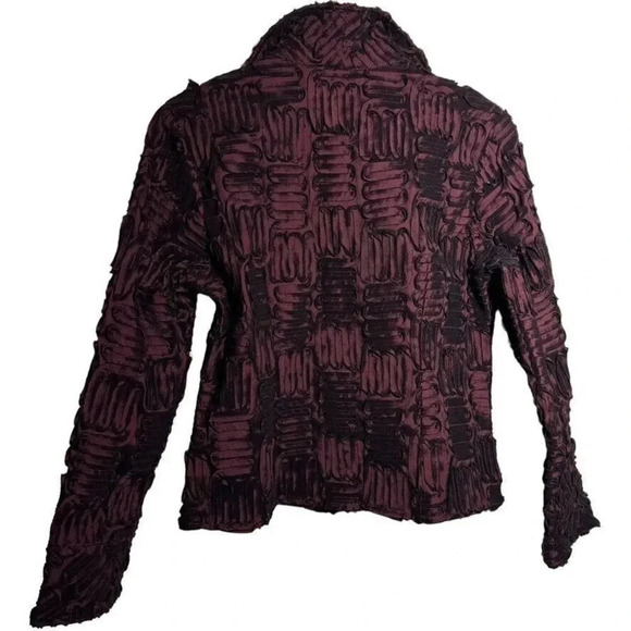 SAMUEL DONG Maroon Burgundy Swirl Rosette Zip Front Jacket Size Medium - Picture 4 of 11